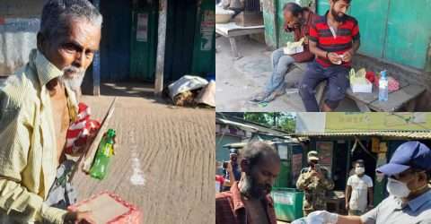 ভবঘুরেদের তিনবেলা খাদ্য দিচ্ছেন তাহিরপুরের ইউএনও বিজেন ব্যানার্জী