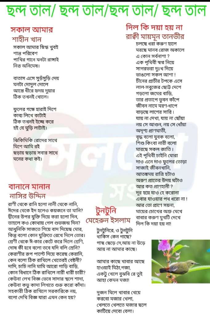 শুক্রবারের সাহিত্য পাতা ছন্দ তাল
