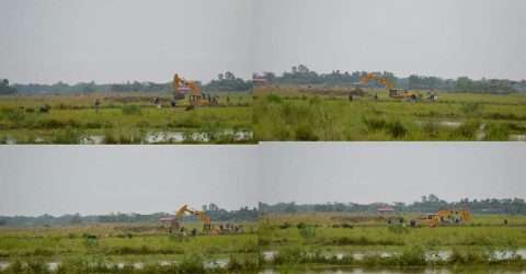 গোয়াইনঘাটে সরকারি গোপাটে ‘অবৈধভাবে’ মাটি খনন করে জলাশয় তৈরি চলছে