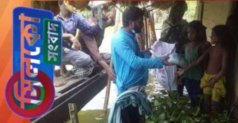 গোয়াইনঘাট ত্রাণ নিয়ে বন্যার্তদের বাড়ি বাড়ি আওয়ামীলীগ নেতা এম. নিজাম উদ্দিন
