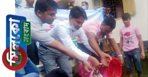 পোনা অবমুক্ত করে ধর্মপাশায় জাতীয় মৎস্য সপ্তাহ উদ্বোধন